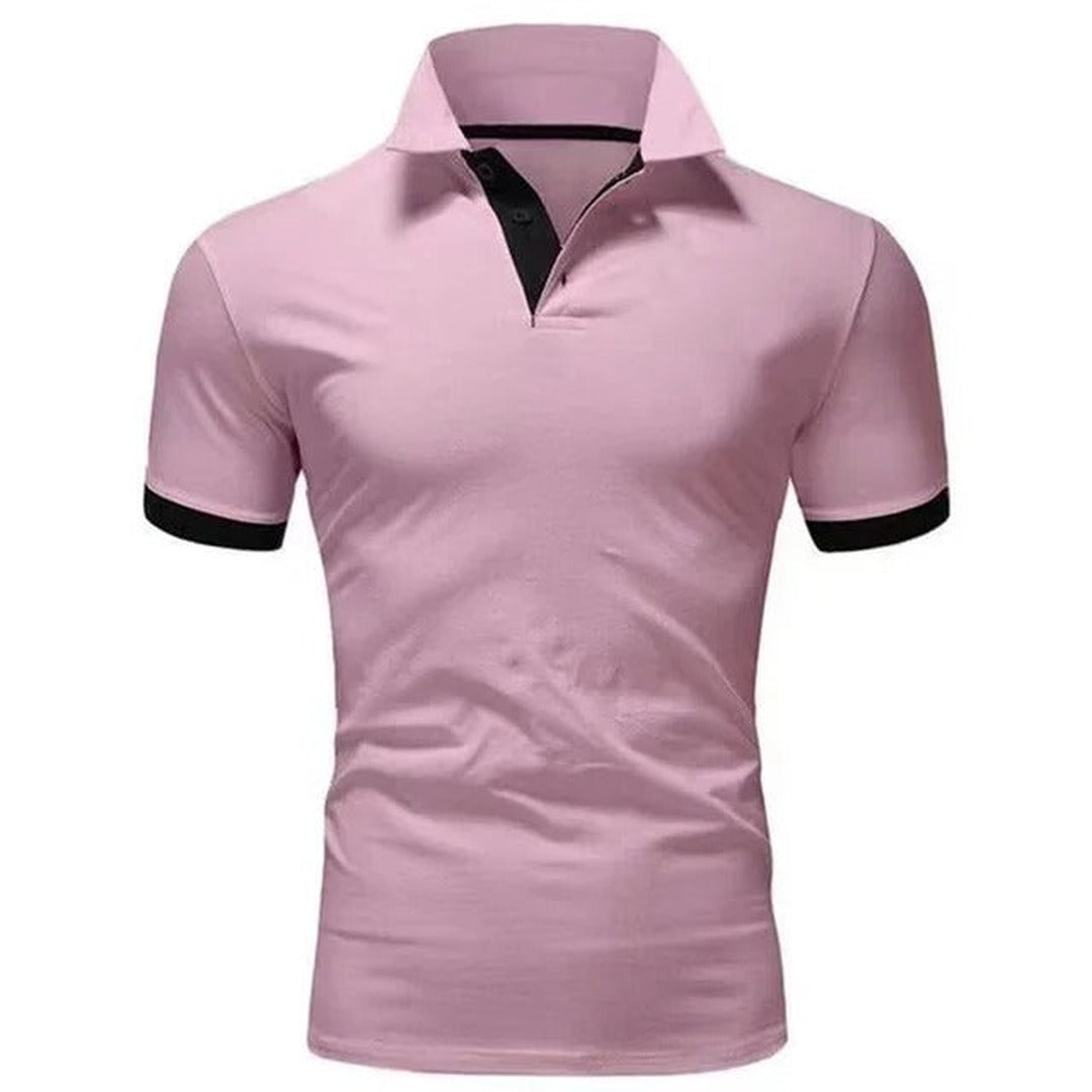 Men's Short Sleeve Polo Shirt with Contrast Collar Panel and Contrast Cuff Trim