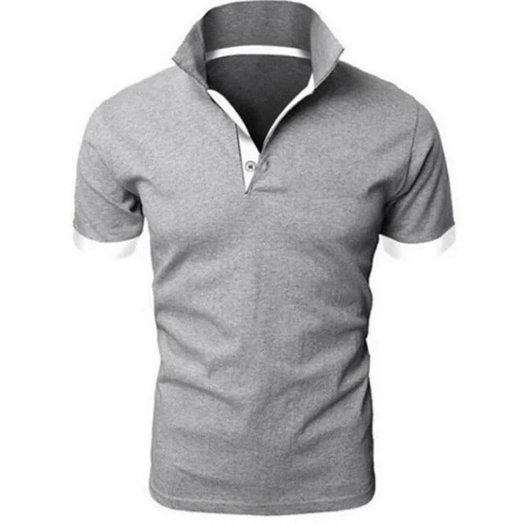 Men's Short Sleeve Polo Shirt with Contrast Collar Panel and Contrast Cuff Trim