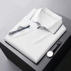 Men's Short Sleeve Polo Shirt with Contrast Stripe Collar and Sleeve Trim