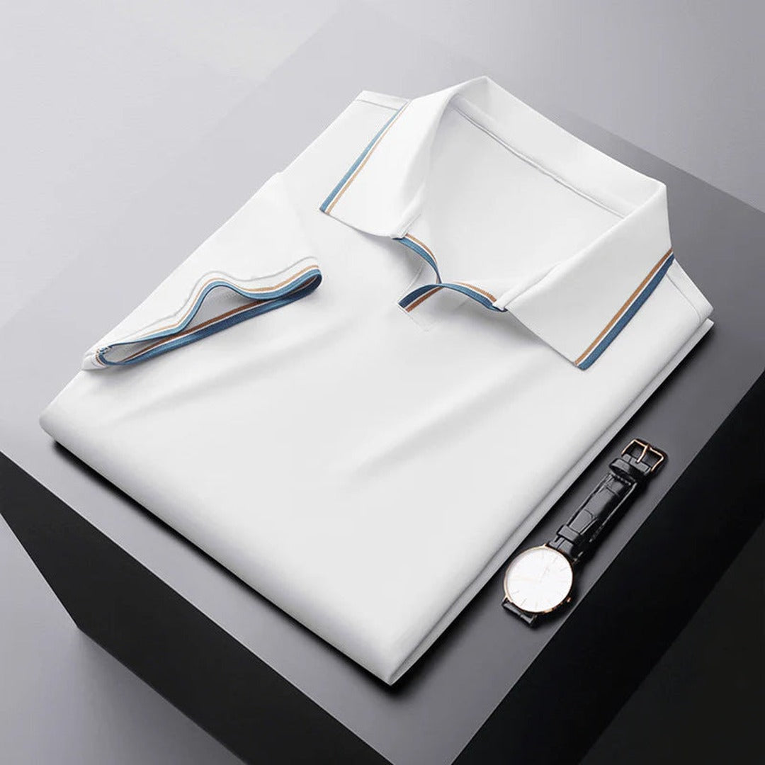 Men's Short Sleeve Polo Shirt with Contrast Stripe Collar and Sleeve Trim