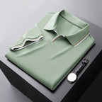 Men's Short Sleeve Polo Shirt with Contrast Stripe Collar and Sleeve Trim