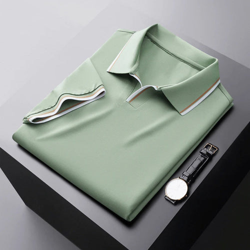 Men's Short Sleeve Polo Shirt with Contrast Stripe Collar and Sleeve Trim