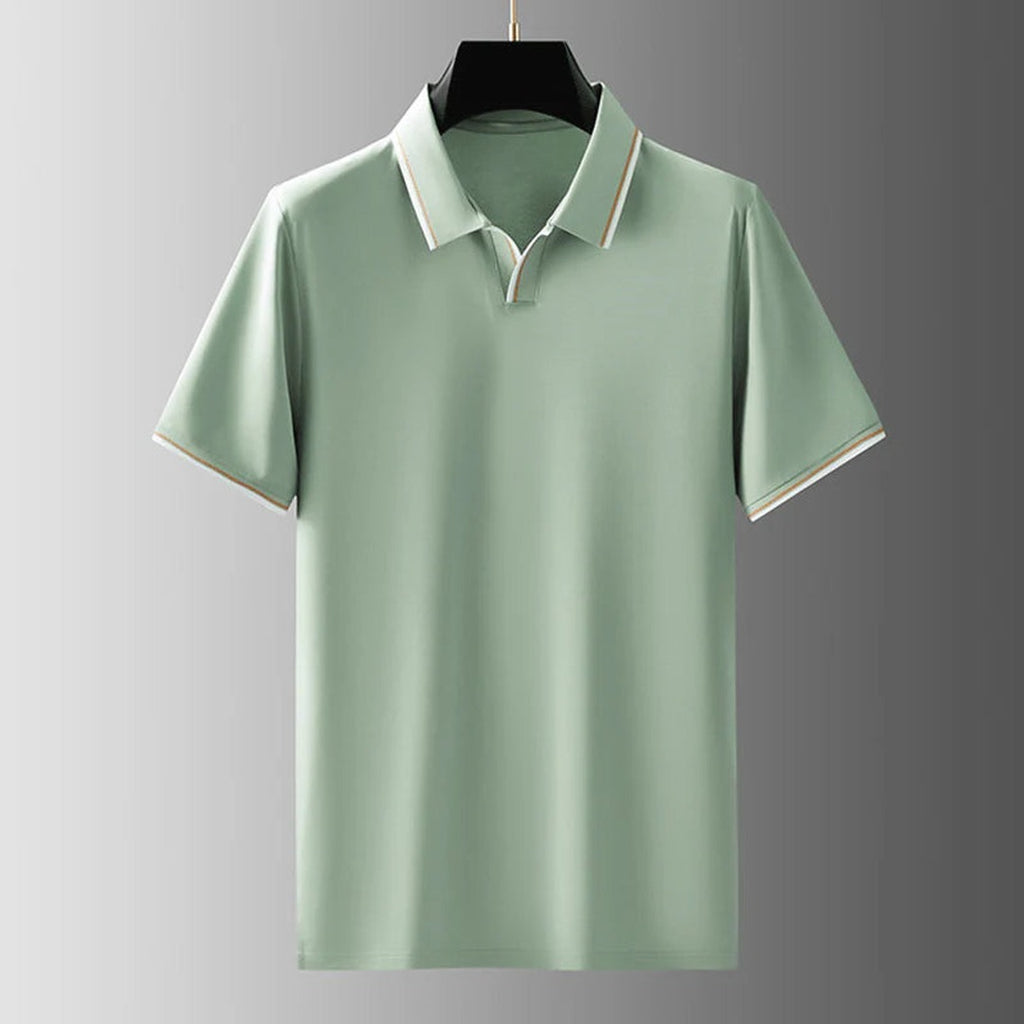 Men's Short Sleeve Polo Shirt with Contrast Stripe Collar and Sleeve Trim