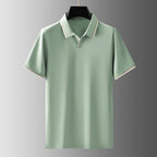 Men's Short Sleeve Polo Shirt with Contrast Stripe Collar and Sleeve Trim