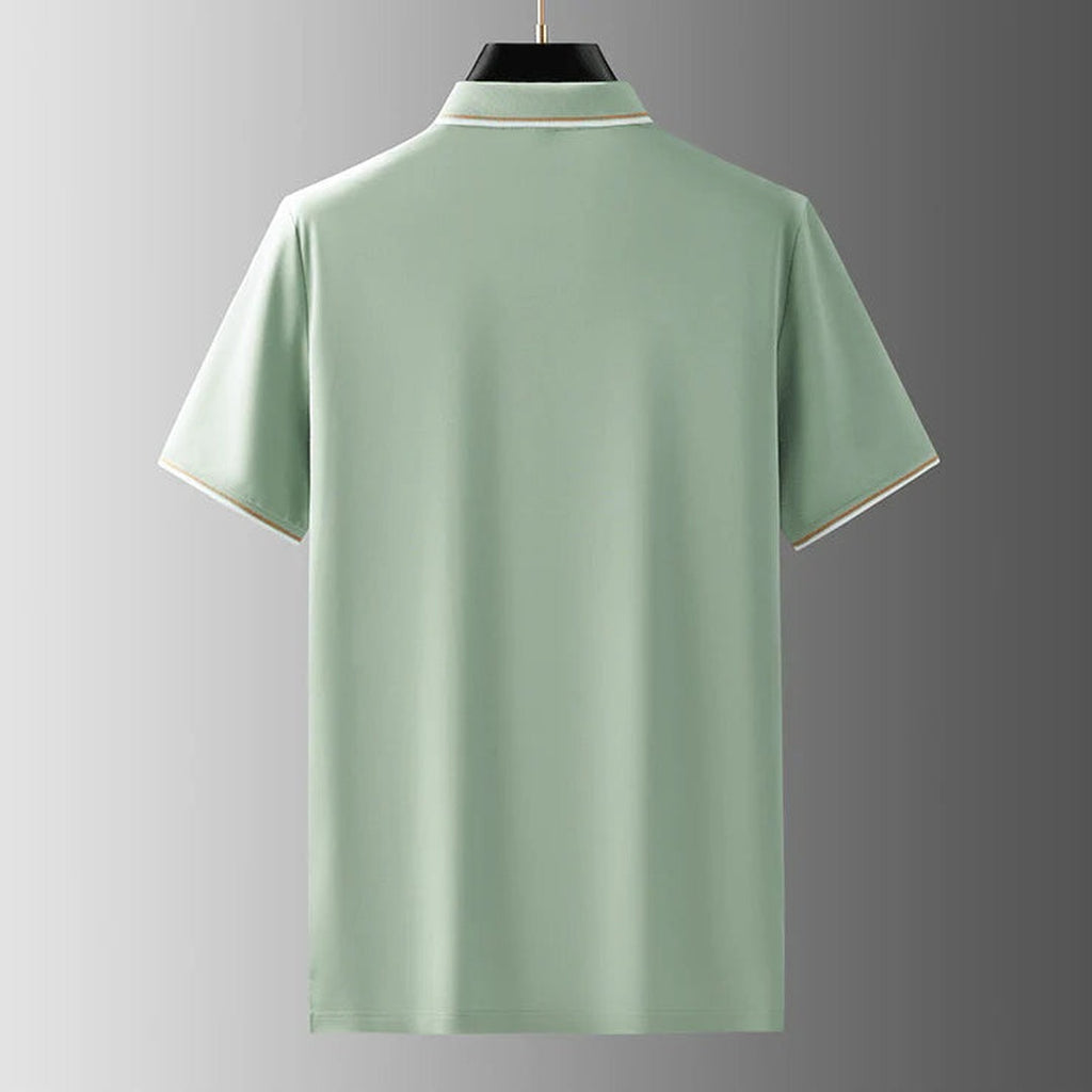 Men's Short Sleeve Polo Shirt with Contrast Stripe Collar and Sleeve Trim