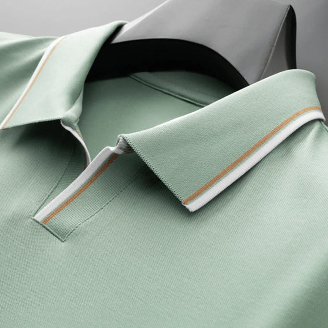 Men's Short Sleeve Polo Shirt with Contrast Stripe Collar and Sleeve Trim