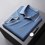Men's Short Sleeve Polo Shirt with Contrast Stripe Collar and Sleeve Trim
