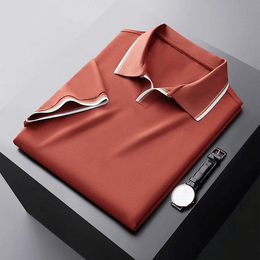 Men's Short Sleeve Polo Shirt with Contrast Stripe Collar and Sleeve Trim