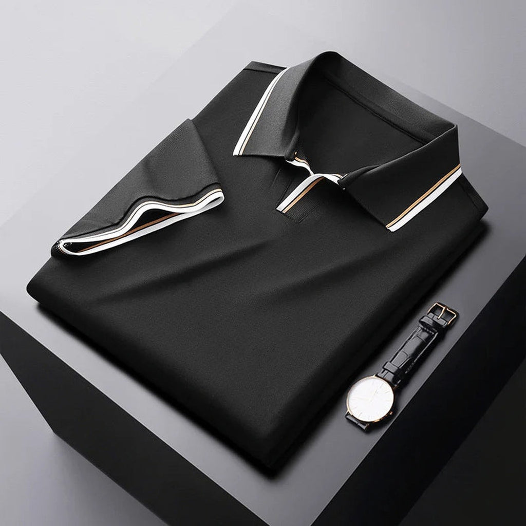 Men's Short Sleeve Polo Shirt with Contrast Stripe Collar and Sleeve Trim