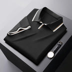 Men's Short Sleeve Polo Shirt with Contrast Stripe Collar and Sleeve Trim
