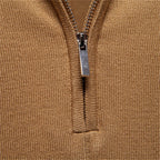 Men's Short Sleeve Polo Shirt with Quarter Zip Collar and Vertical Panel Seams and Contrast Stripe Cuffs