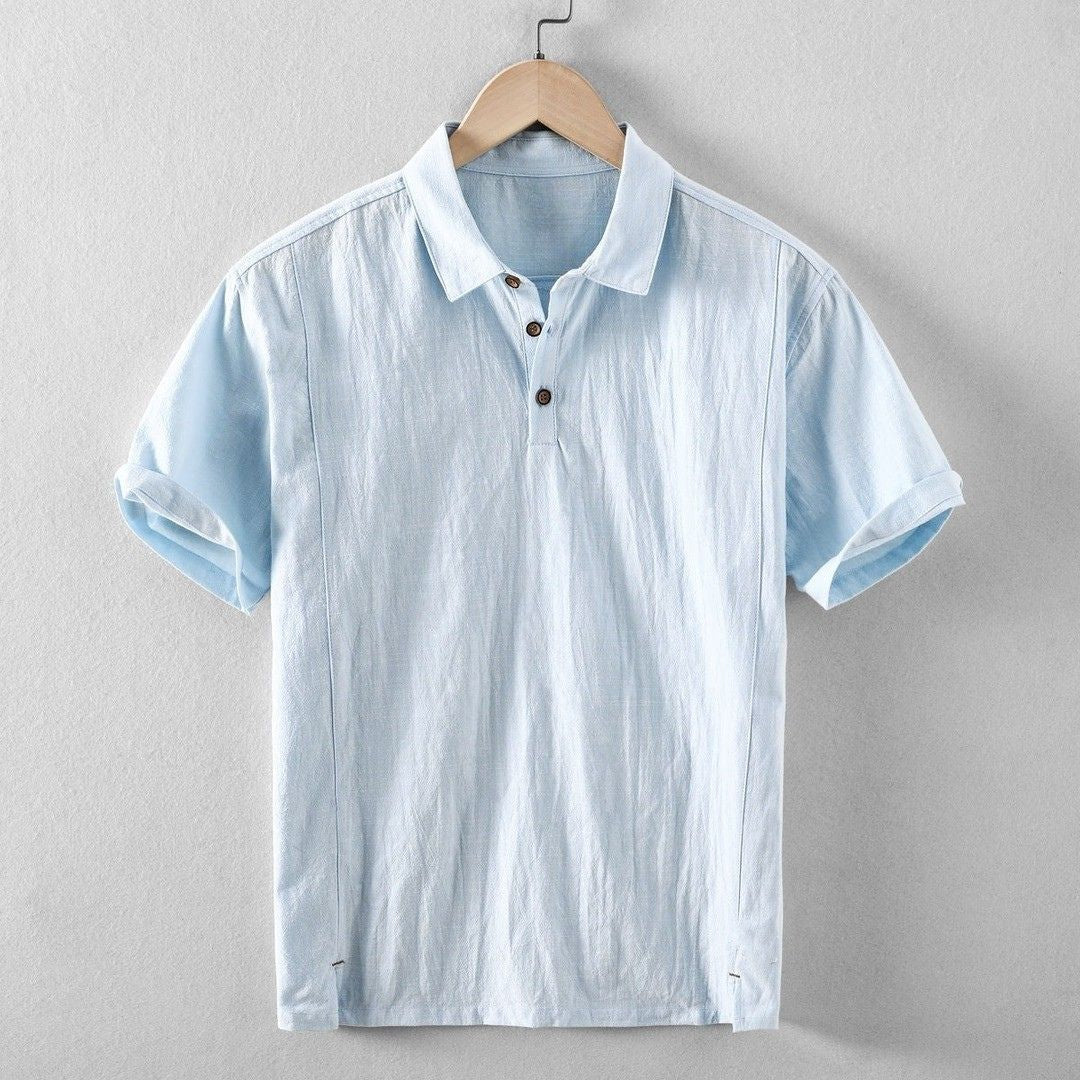 Men's Short Sleeve Polo Shirt with Spread Collar and Three-Button Placket