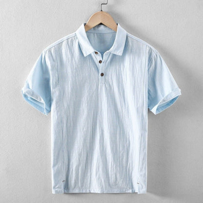 Men's Short Sleeve Polo Shirt with Spread Collar and Three-Button Placket