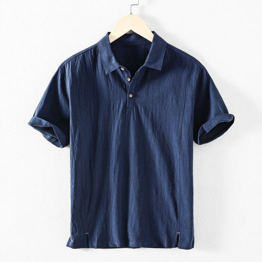 Men's Short Sleeve Polo Shirt with Spread Collar and Three-Button Placket
