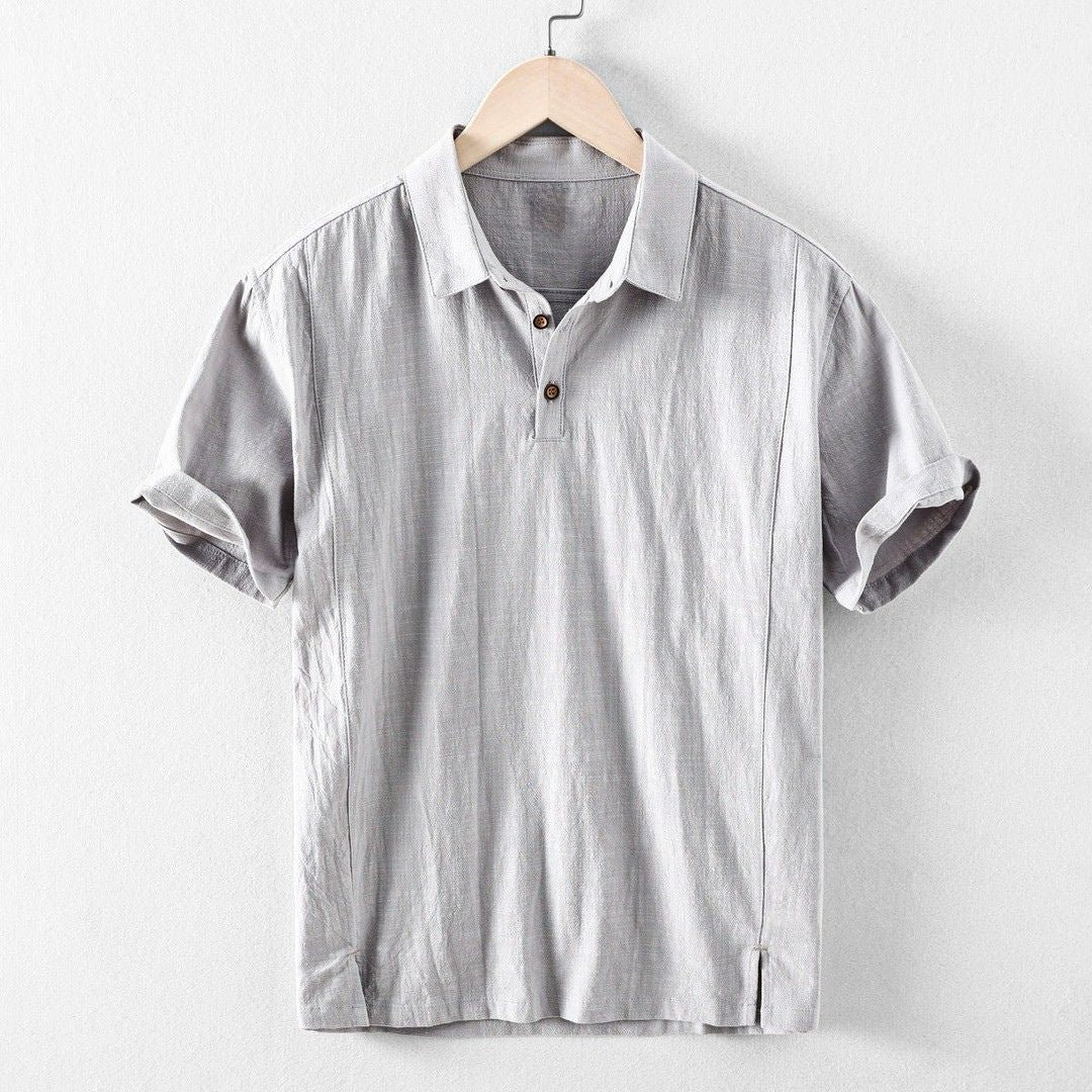 Men's Short Sleeve Polo Shirt with Spread Collar and Three-Button Placket