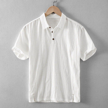 Men's Short Sleeve Polo Shirt with Spread Collar and Three-Button Placket