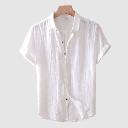 Men's Short Sleeve Shirt with Point Collar and Button Front Placket