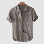 Men's Short Sleeve Shirt with Point Collar and Button Front Placket