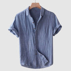 Men's Short Sleeve Shirt with Point Collar and Button Front Placket