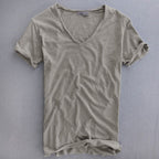 Men's Short Sleeve T-Shirt with Deep V-Neckline and Raw-Edge Hem