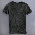 Men's Short Sleeve T-Shirt with Deep V-Neckline and Raw-Edge Hem