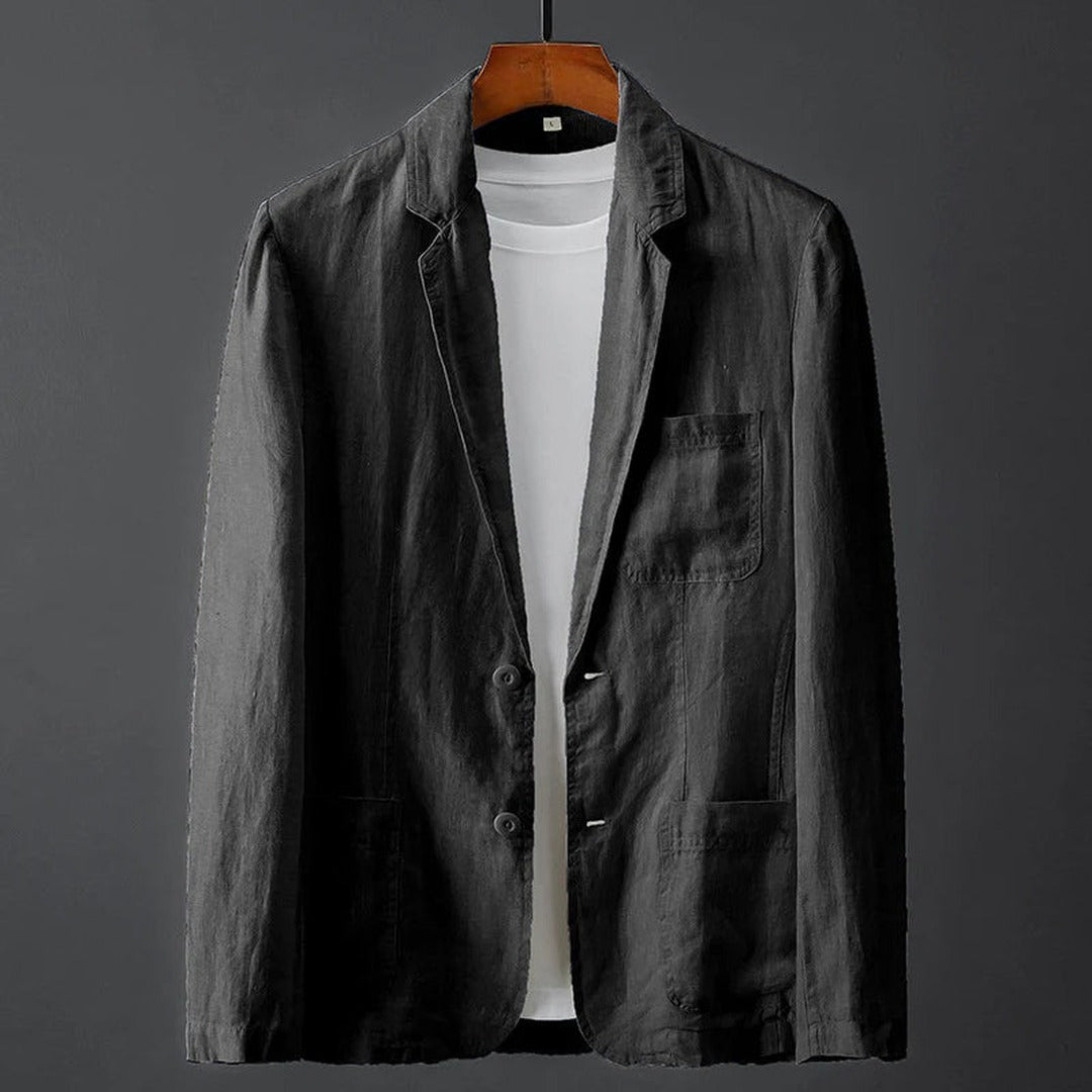 Men's Single-Breasted Blazer with Notch Lapel and Two-Button Front