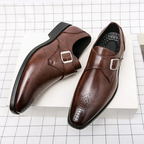 Men's Single Monk Strap Dress Shoes with Brogue Perforation and Square Toe