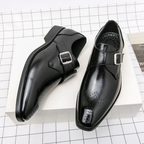 Men's Single Monk Strap Dress Shoes with Brogue Perforation and Square Toe