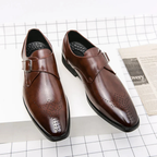Men's Single Monk Strap Dress Shoes with Brogue Perforation and Square Toe