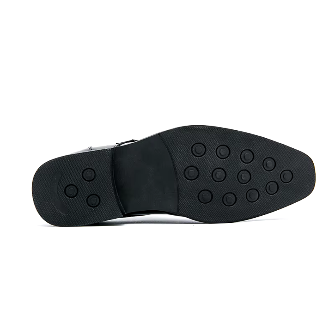 Men's Single Monk Strap Dress Shoes with Brogue Perforation and Square Toe