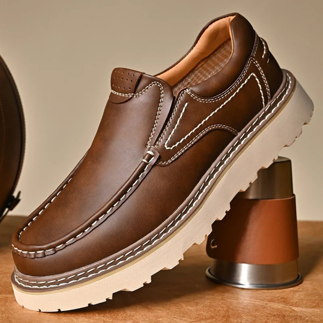 Men's Slip-On Loafers with Contrast Topstitching and Lug Outsole