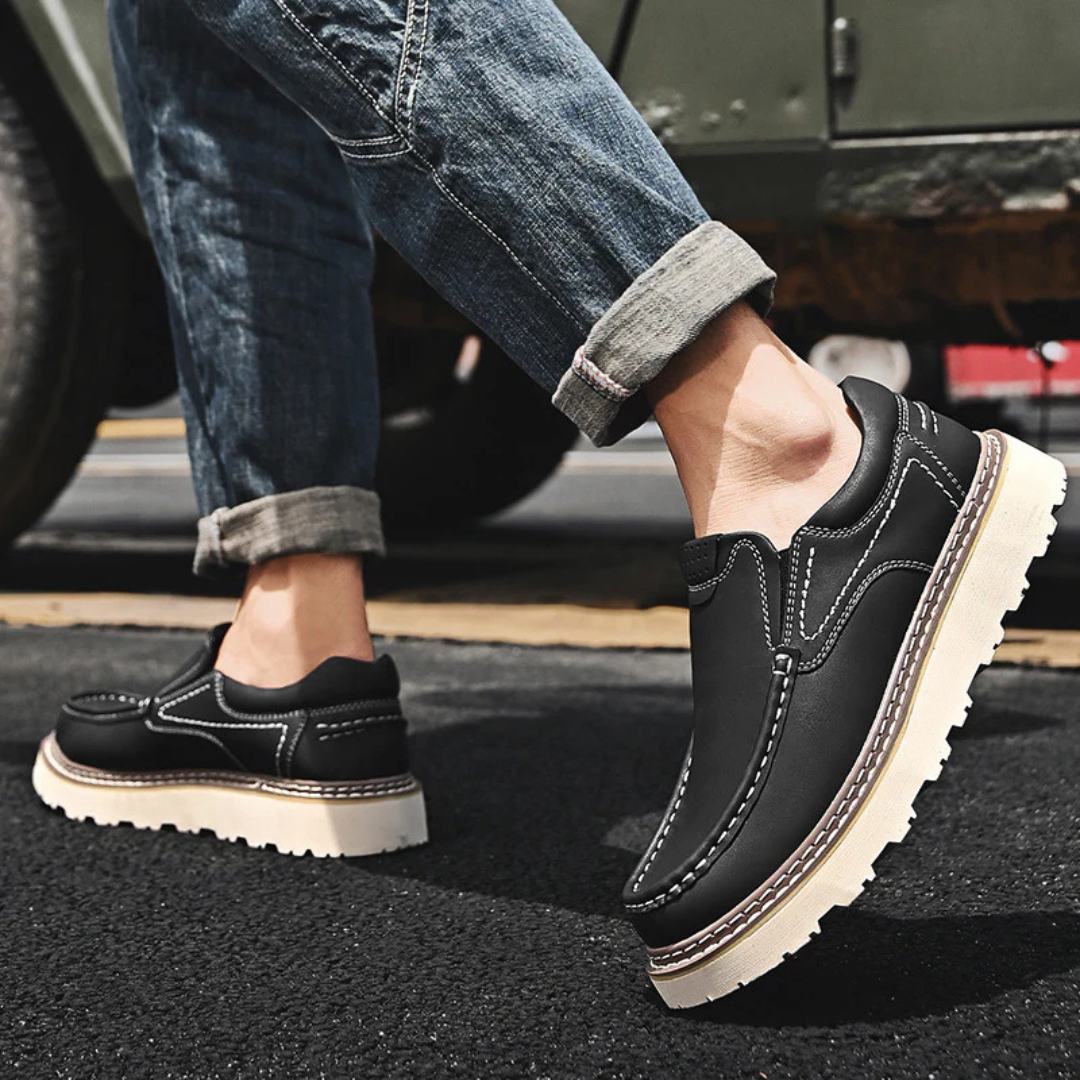 Men's Slip-On Loafers with Contrast Topstitching and Lug Outsole