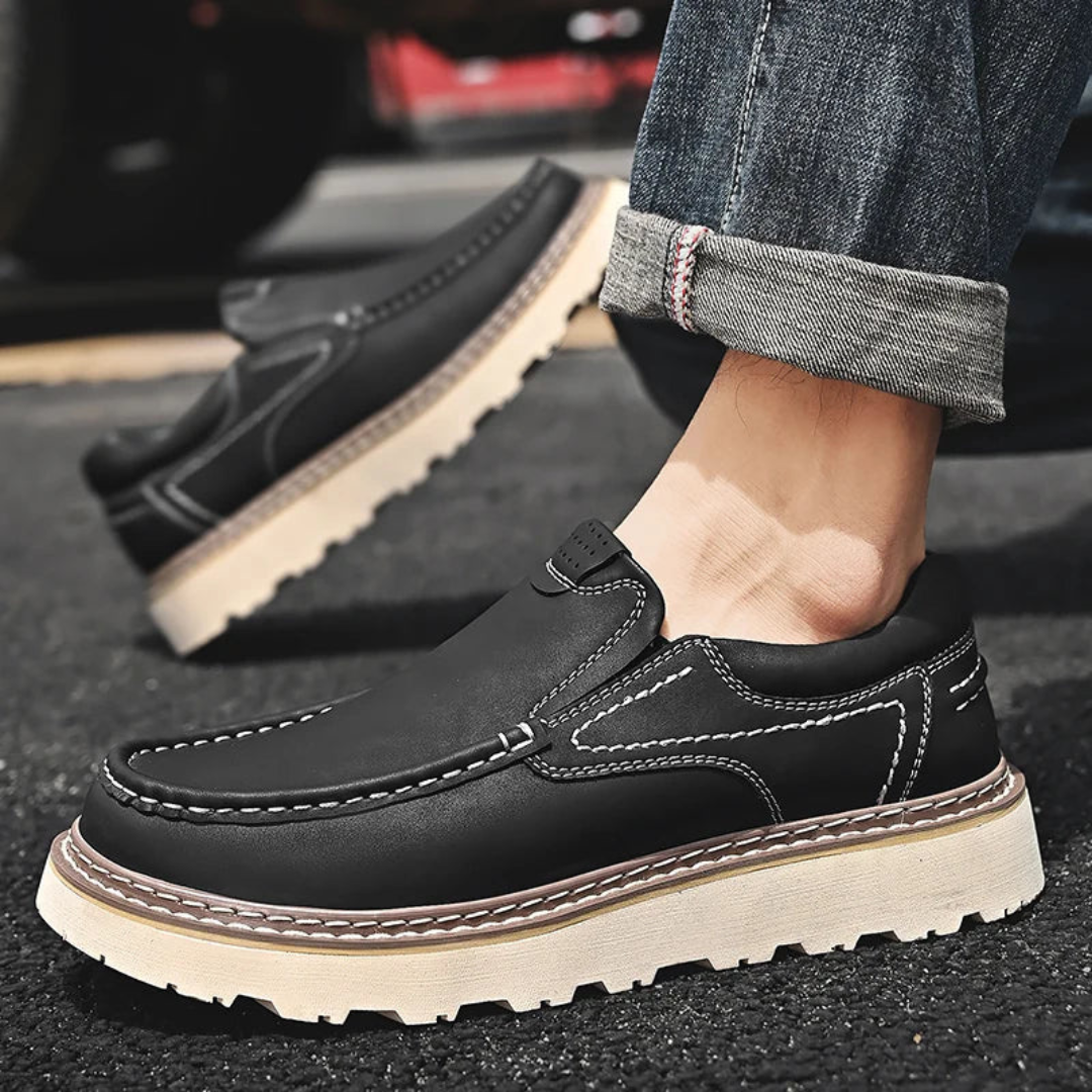 Men's Slip-On Loafers with Contrast Topstitching and Lug Outsole