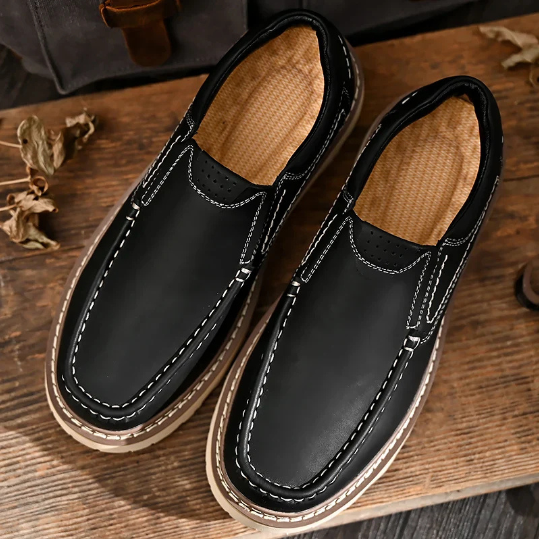 Men's Slip-On Loafers with Contrast Topstitching and Lug Outsole