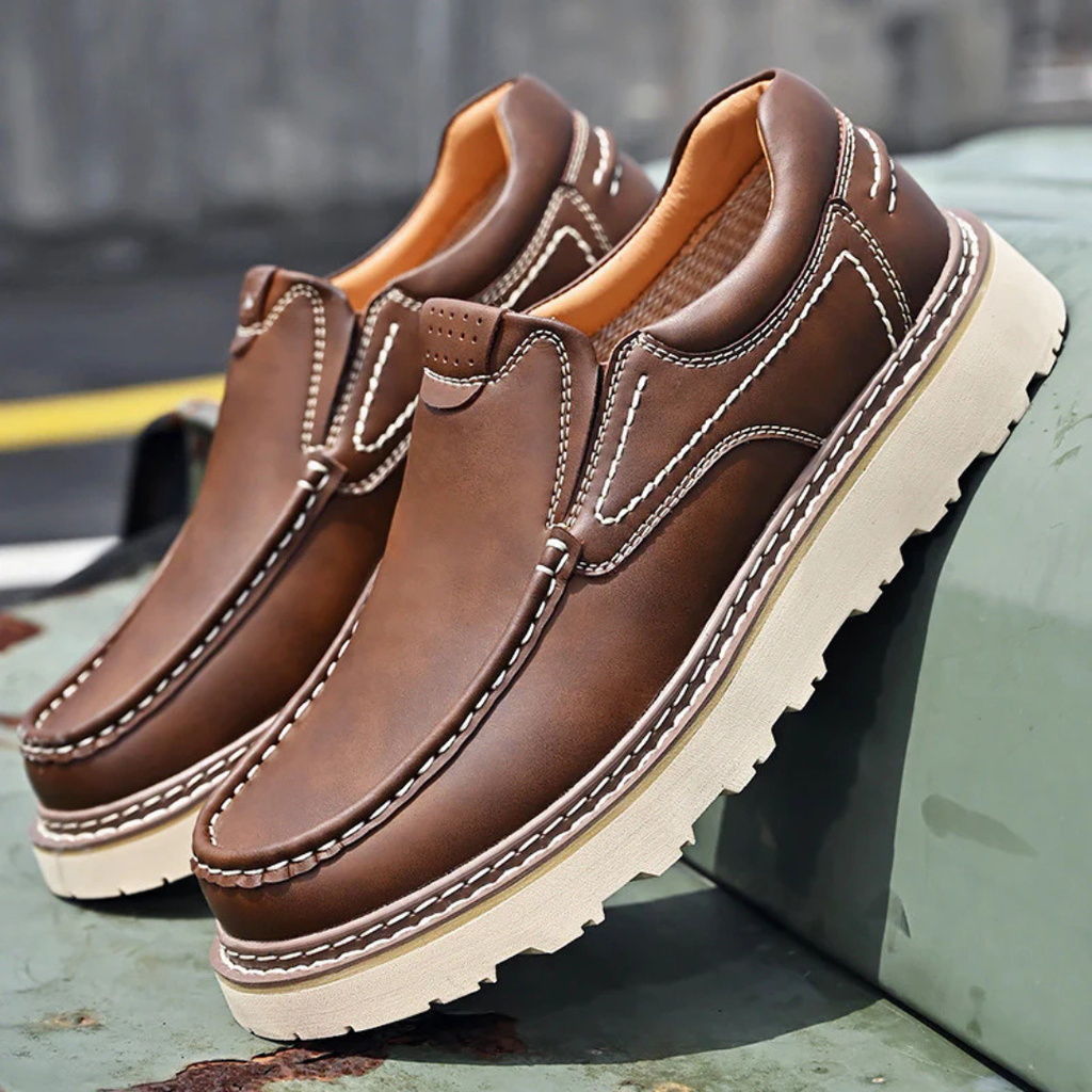 Men's Slip-On Loafers with Contrast Topstitching and Lug Outsole