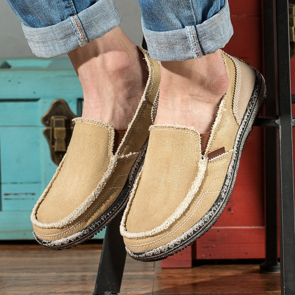 Men's Slip-On Loafers with Frayed Edge Detail and Contrast Topstitching