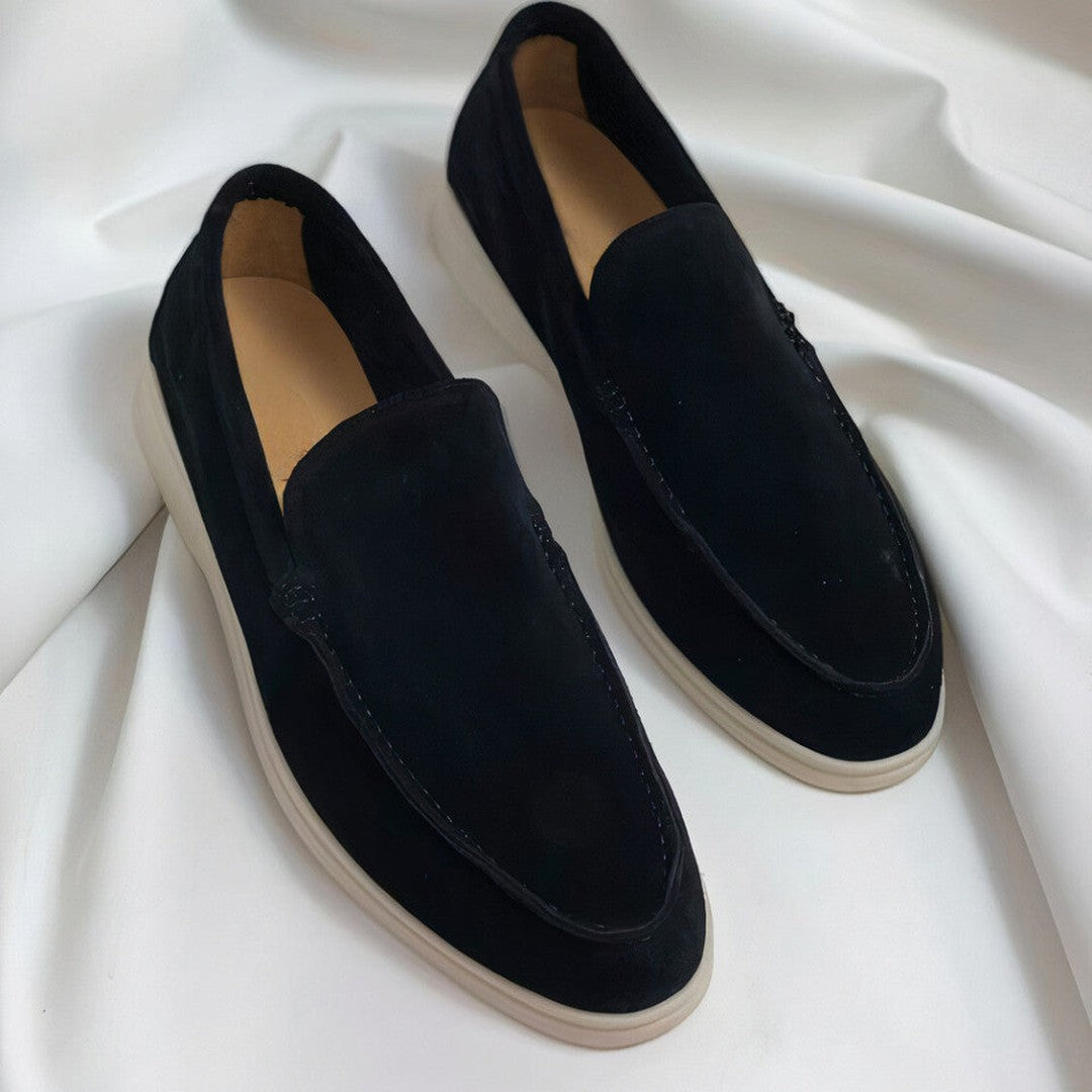 Men's Slip-On Loafers with Moc Stitch and White Sole