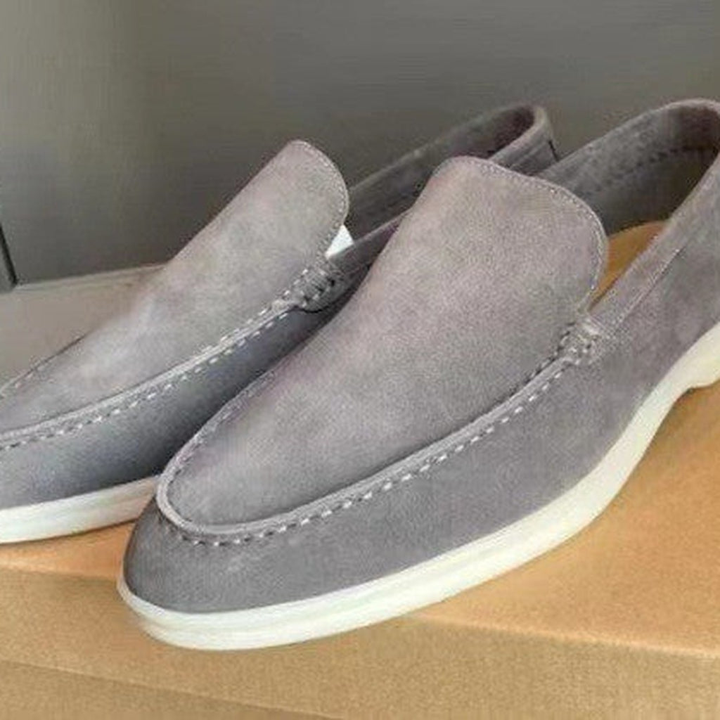 Men's Slip-On Loafers with Moc Stitch and White Sole