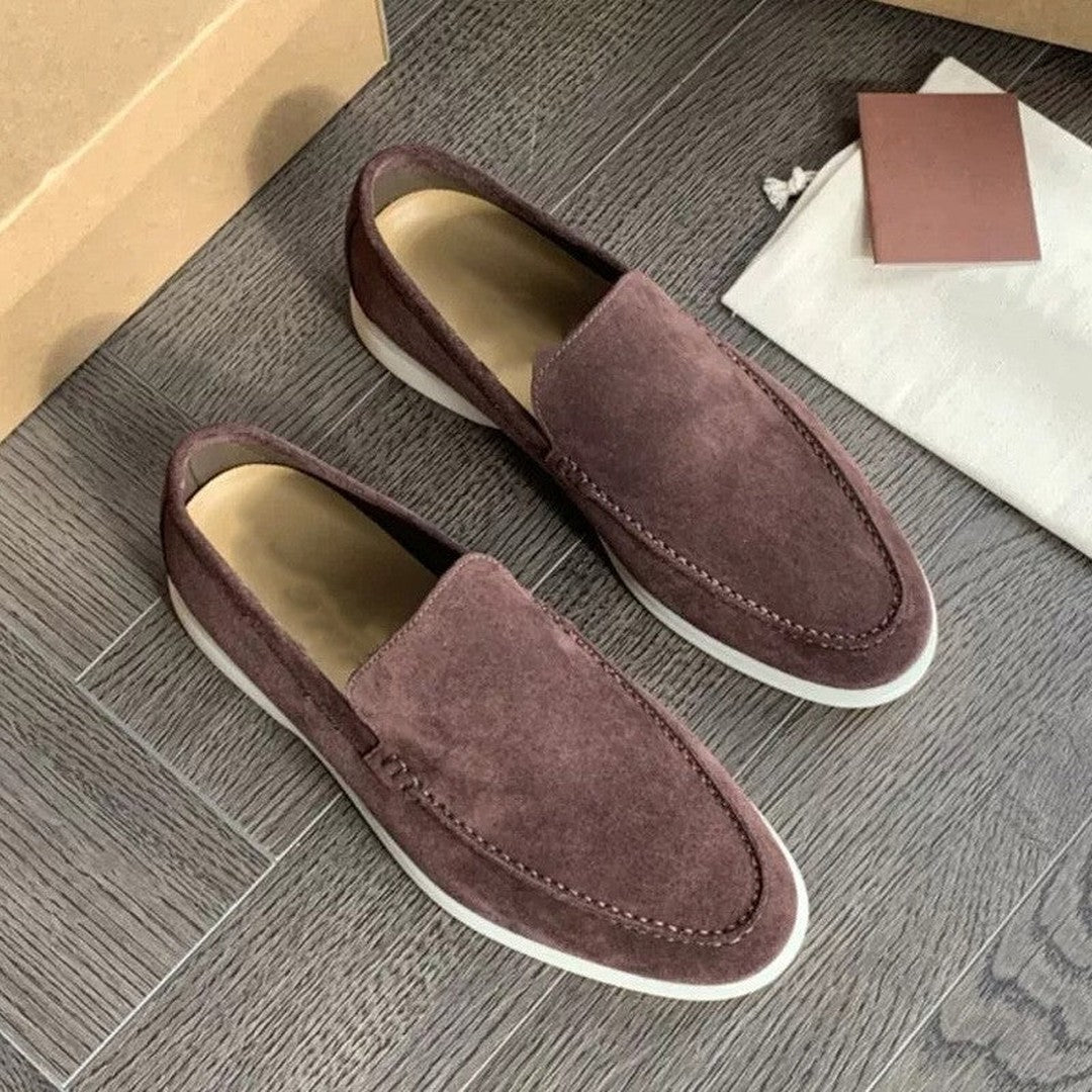 Men's Slip-On Loafers with Moc Stitch and White Sole