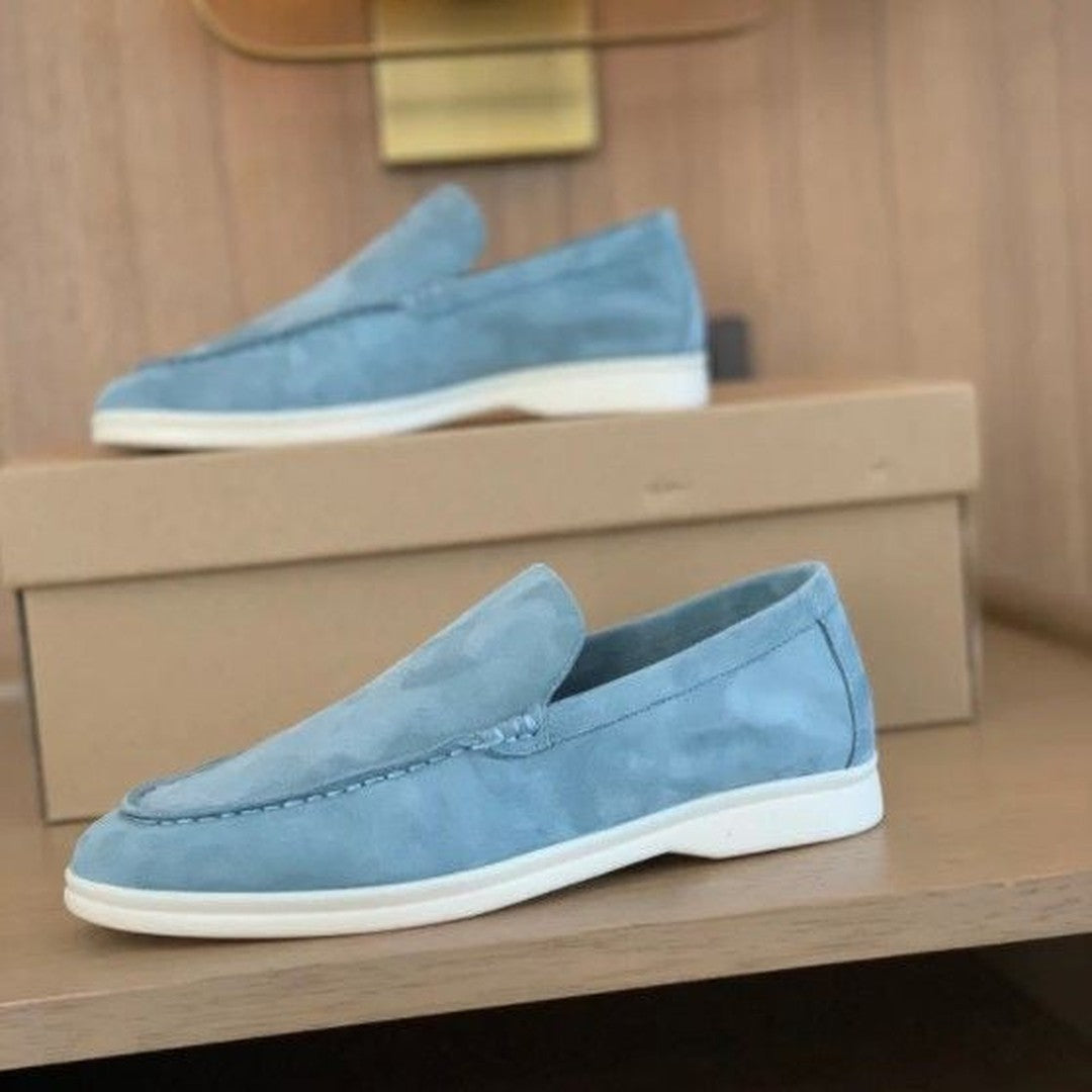 Men's Slip-On Loafers with Moc Stitch and White Sole