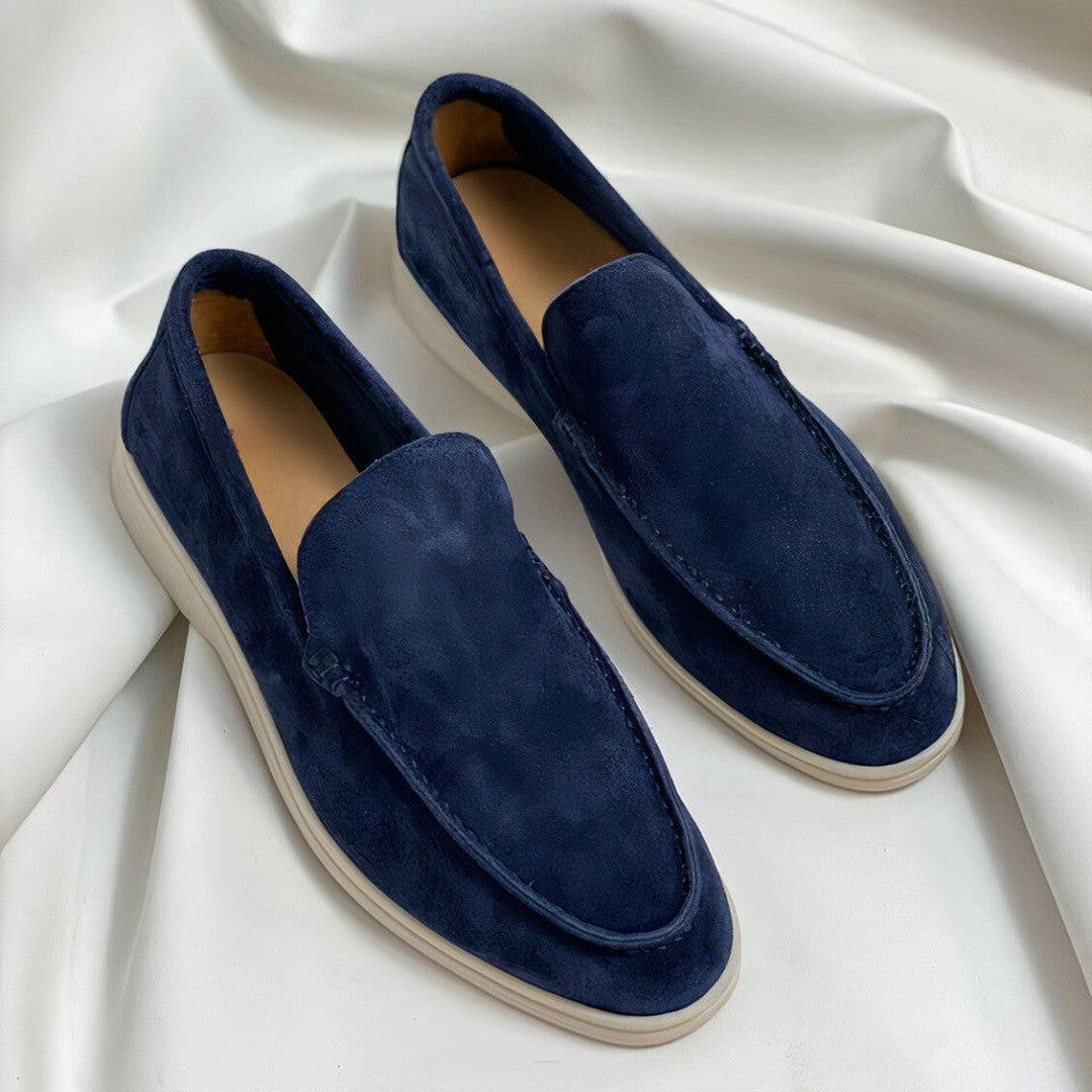 Men's Slip-On Loafers with Moc Stitch and White Sole