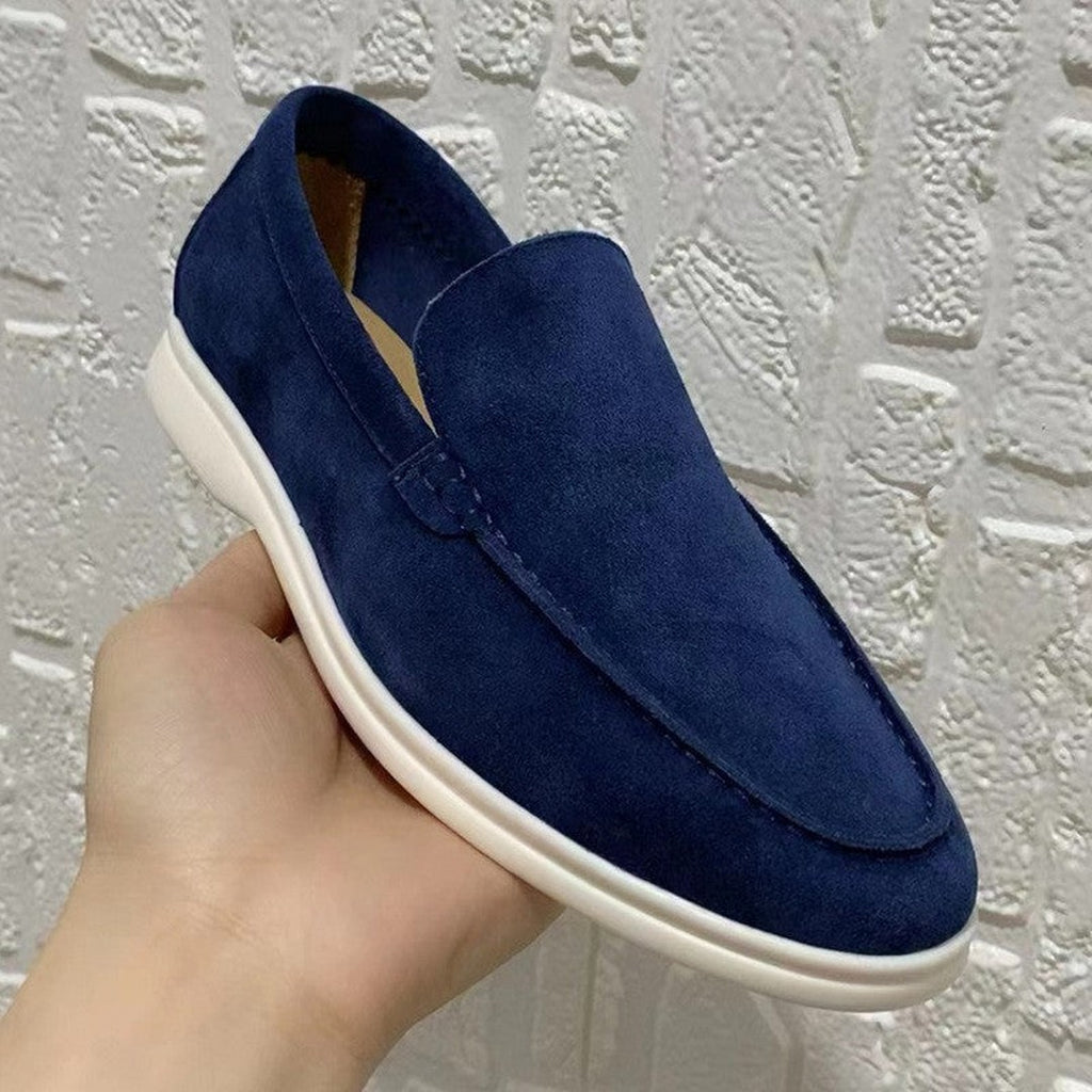 Men's Slip-On Loafers with Moc Stitch and White Sole