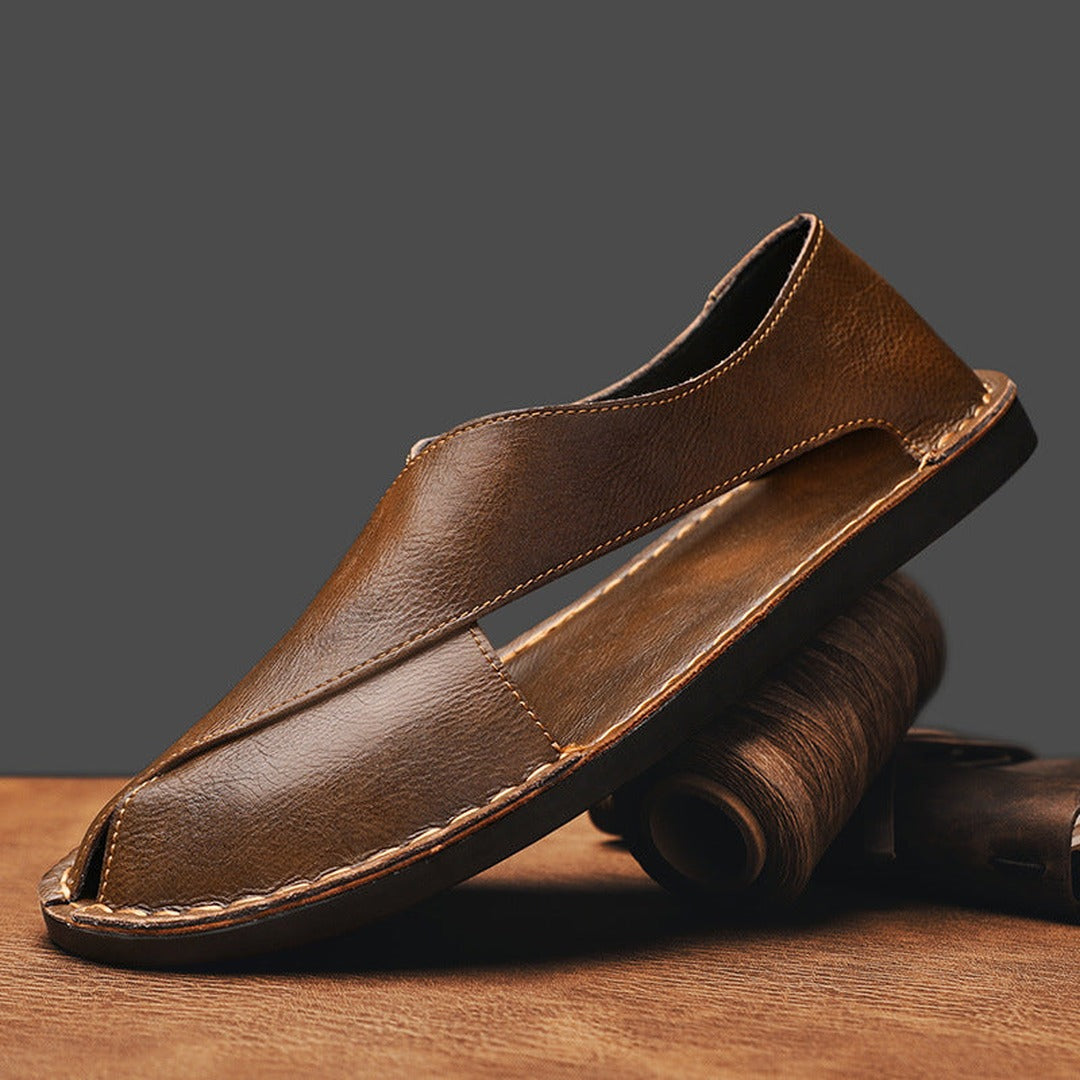 Men's Slip-On Sandal Shoes with Open Back and Hand-Stitched Seam Detail