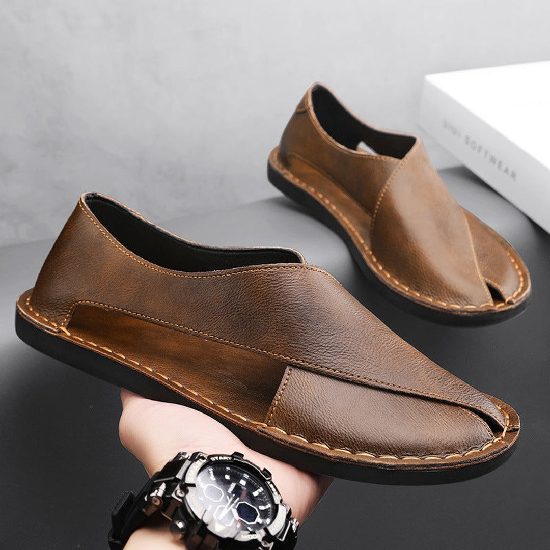 Men's Slip-On Sandal Shoes with Open Back and Hand-Stitched Seam Detail