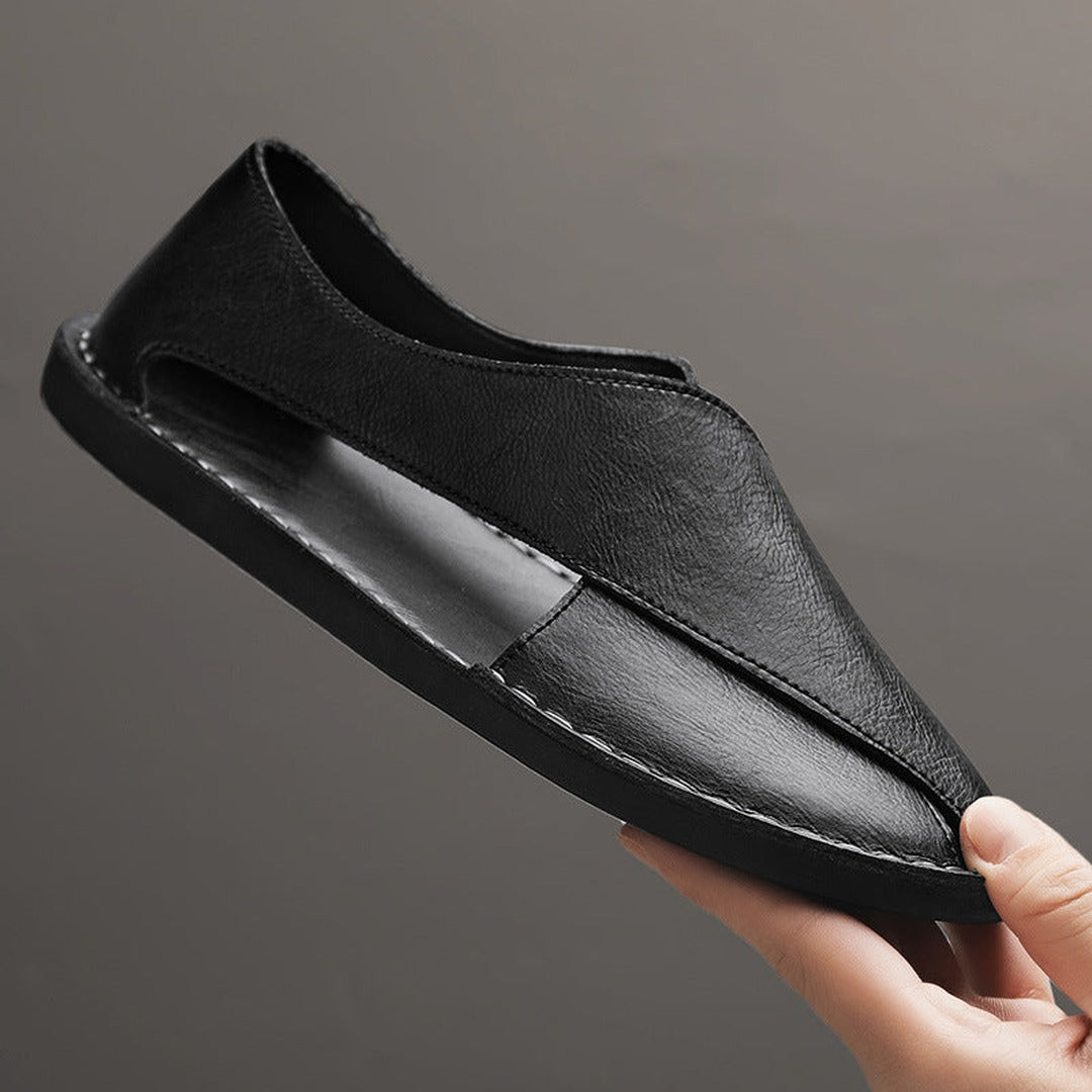 Men's Slip-On Sandal Shoes with Open Back and Hand-Stitched Seam Detail