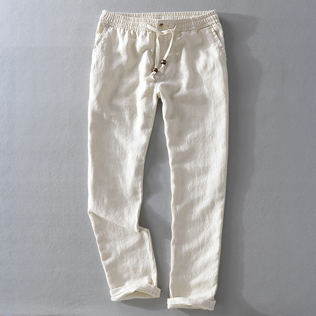 Men's Straight-Leg Trousers with Elasticated Waistband and Drawstring Tie