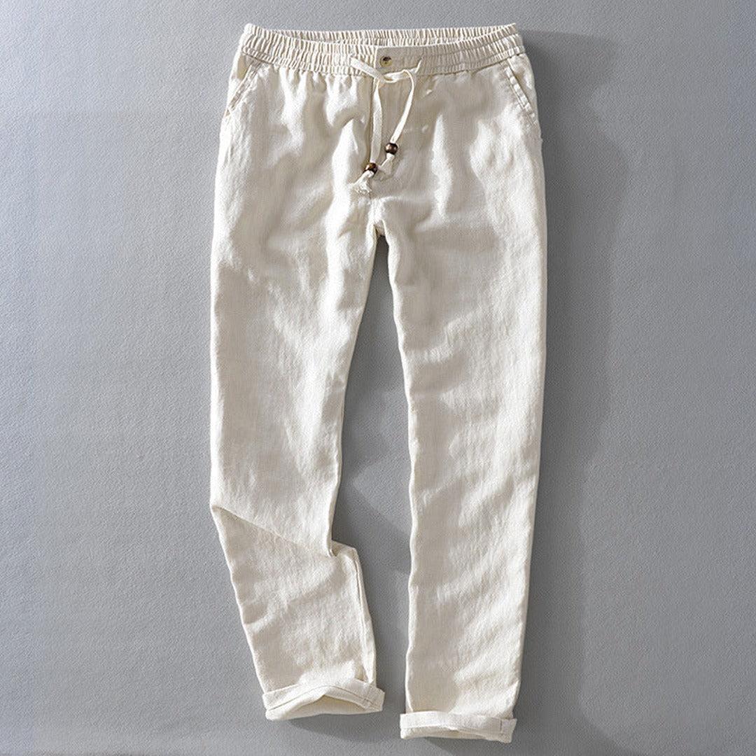 Men's Straight-Leg Trousers with Elasticated Waistband and Drawstring Tie