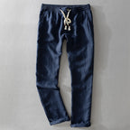 Men's Straight-Leg Trousers with Elasticated Waistband and Drawstring Tie