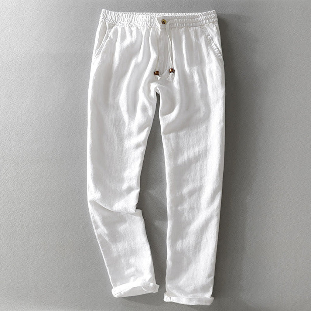 Men's Straight-Leg Trousers with Elasticated Waistband and Drawstring Tie