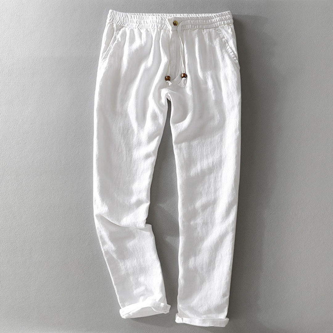 Men's Straight-Leg Trousers with Elasticated Waistband and Drawstring Tie